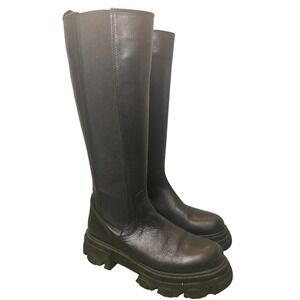 Steve Madden Women Black Leather Chunky Lug Sole Knee High Boots Size 10
